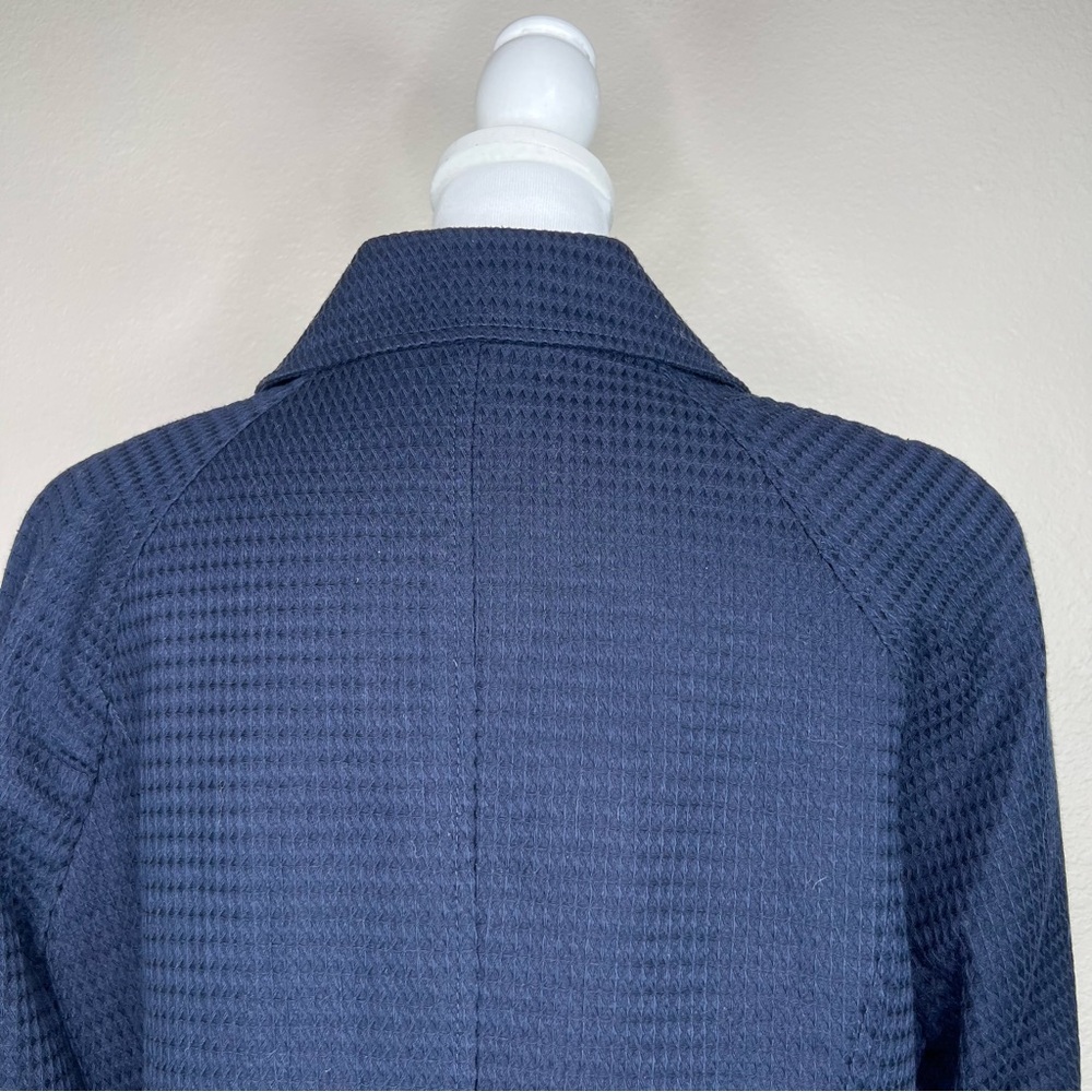 Talbots Navy Blue 100% Cotton Waffle Weave Classic Double-Breasted Jacket - Picture 7 of 11